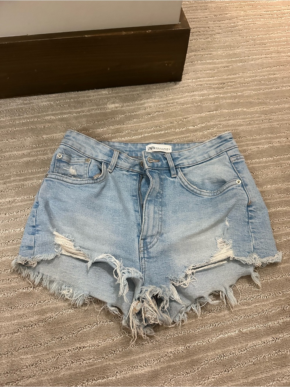 Zara Light Blue Distressed Denim Cutoff Shorts